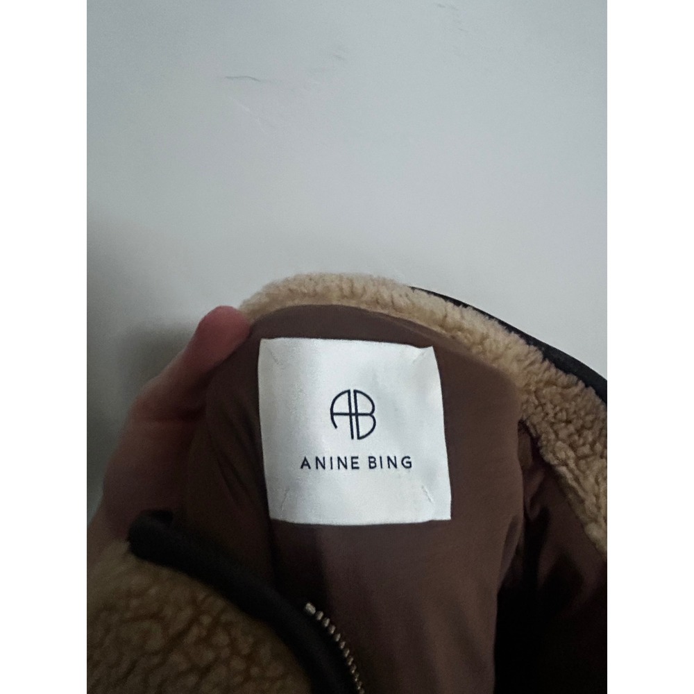 Anine Bing Royce Jacket Brown Tan Colorblock Sherpa Fleece Quarter Zip Small - Picture 4 of 7